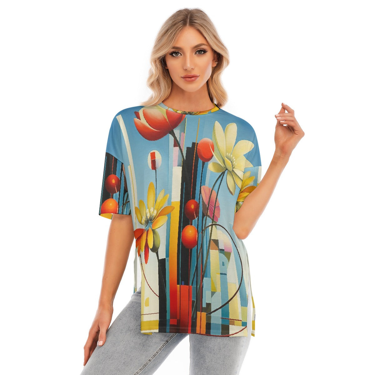 All-Over Print Women's Short Sleeves T-shirt With Hem Split