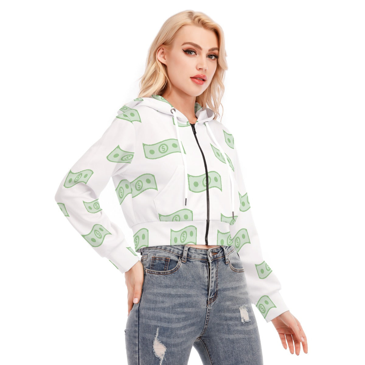 All-Over Print Women's Crop Top Hoodie With Zipper Closure