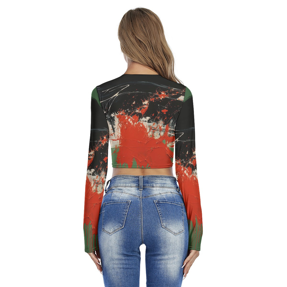 All-Over Print Women's Round Neck Crop Top T-Shirt