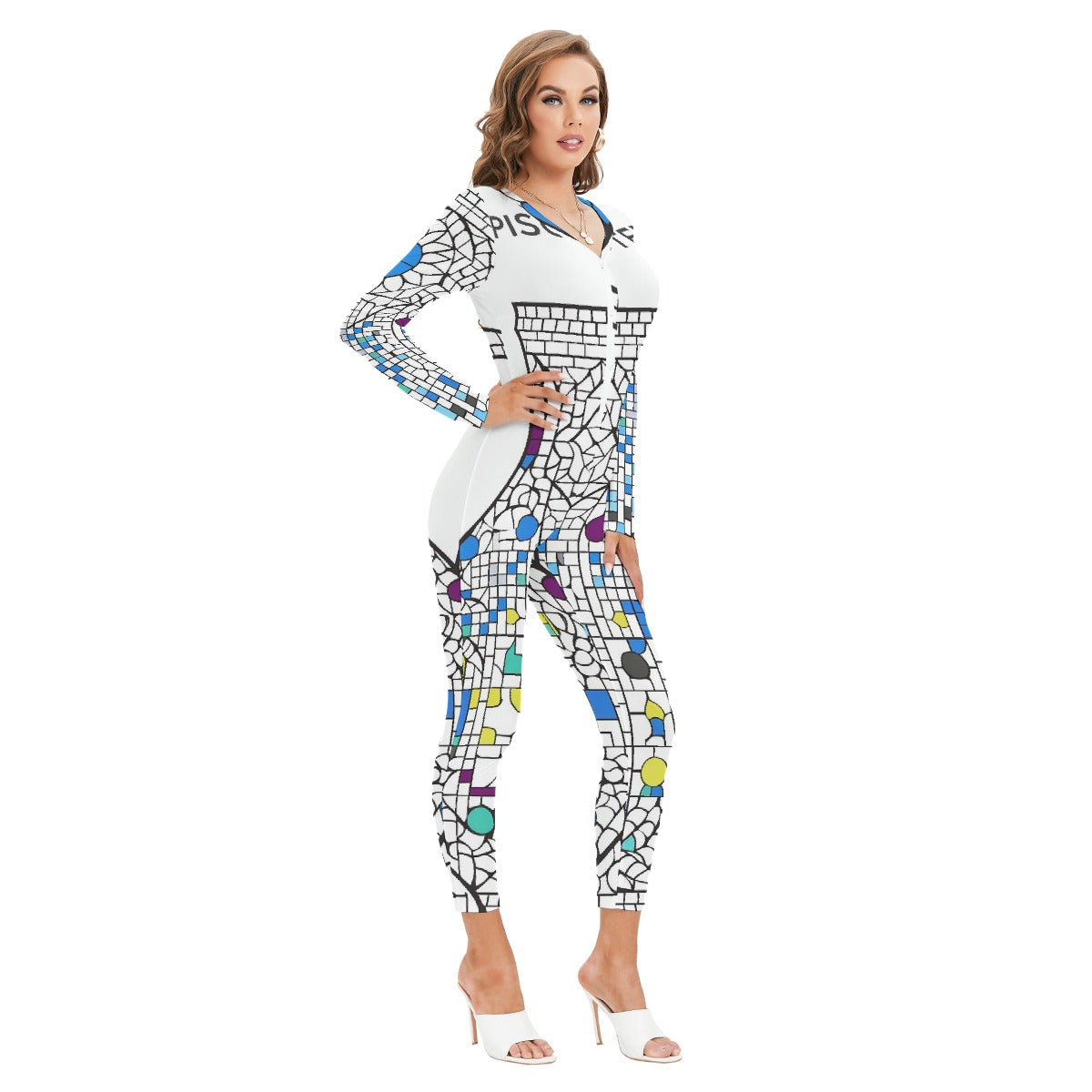 All-Over Print Women's Plunging Neck Jumpsuit