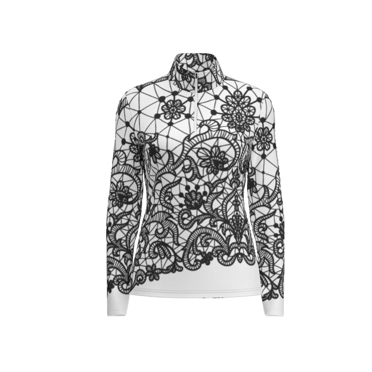 All-Over Print Women's Sports Collar Jersey With Long Sleeve