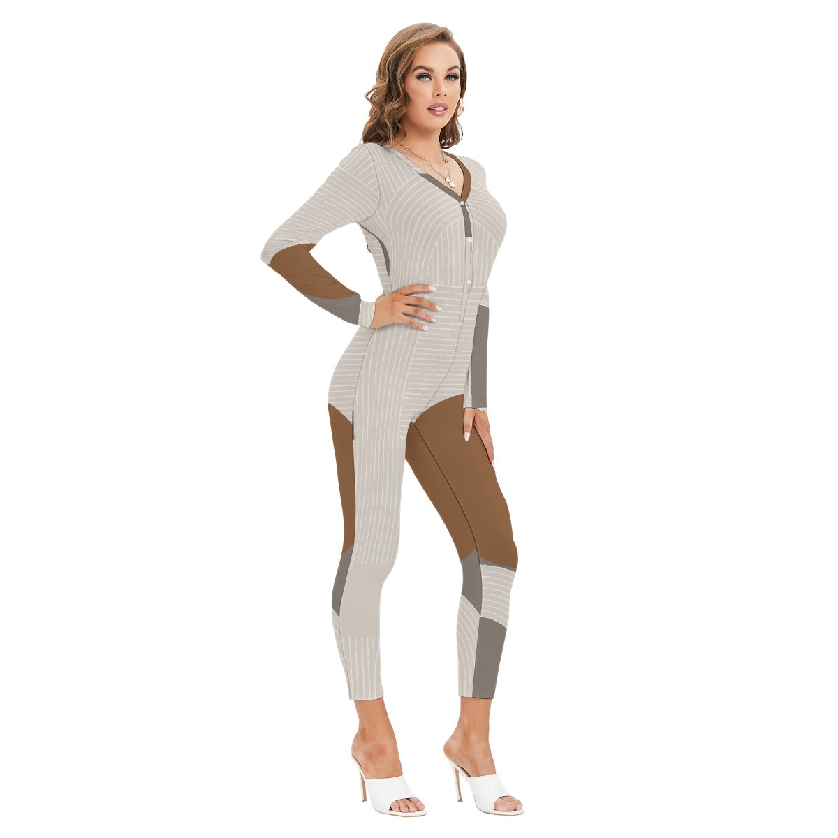 All-Over Print Women's Plunging Neck Jumpsuit