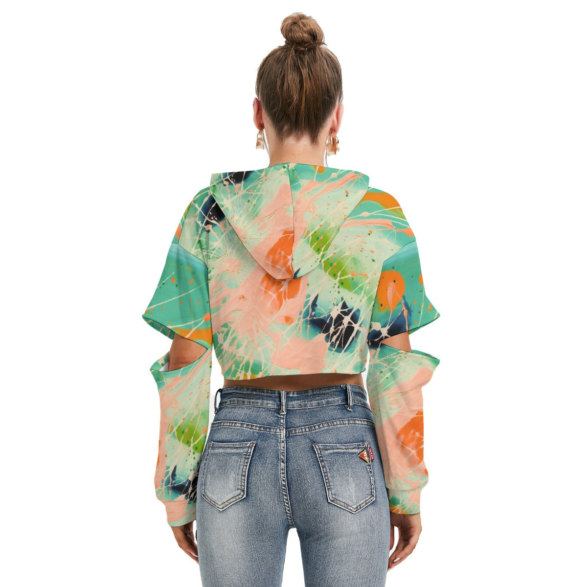 All-Over Print Women's Heavy Fleece Hoodie With Hollow Out Sleeve