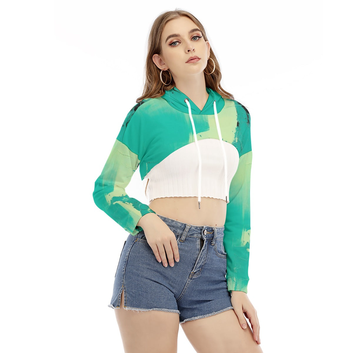 All-Over Print Women's Smock Short Hoodie With Long Sleeve