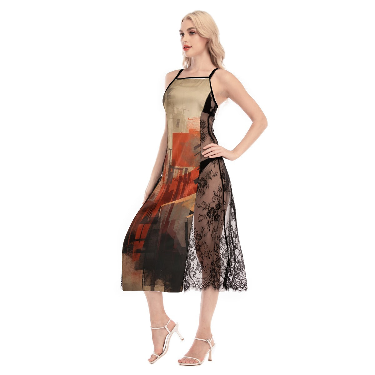 All-Over Print Women's Lace Cami Cross Back Dress