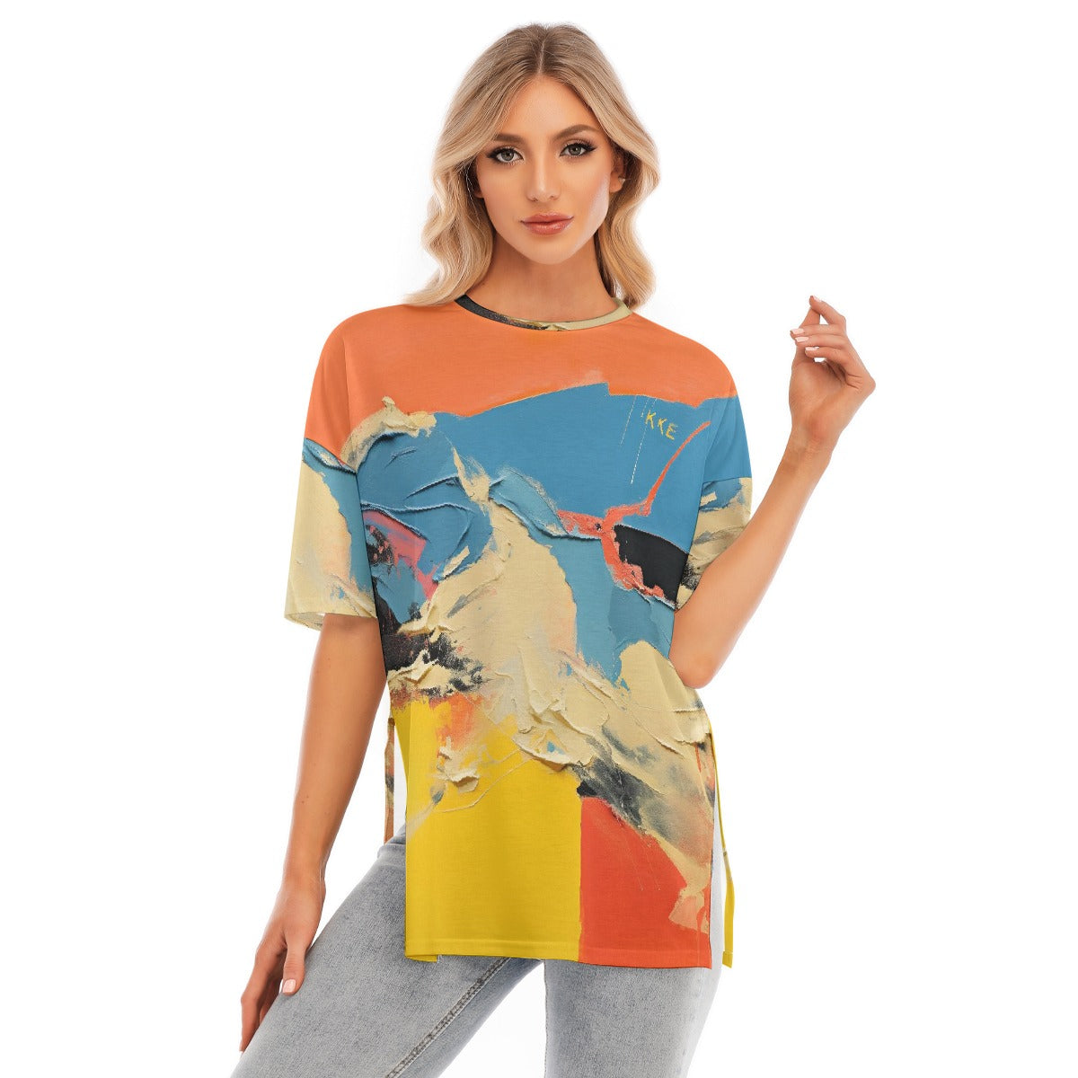 All-Over Print Women's Short Sleeves T-shirt With Hem Split