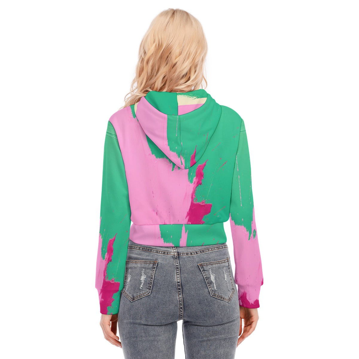 All-Over Print Women's Crop Top Hoodie With Zipper Closure