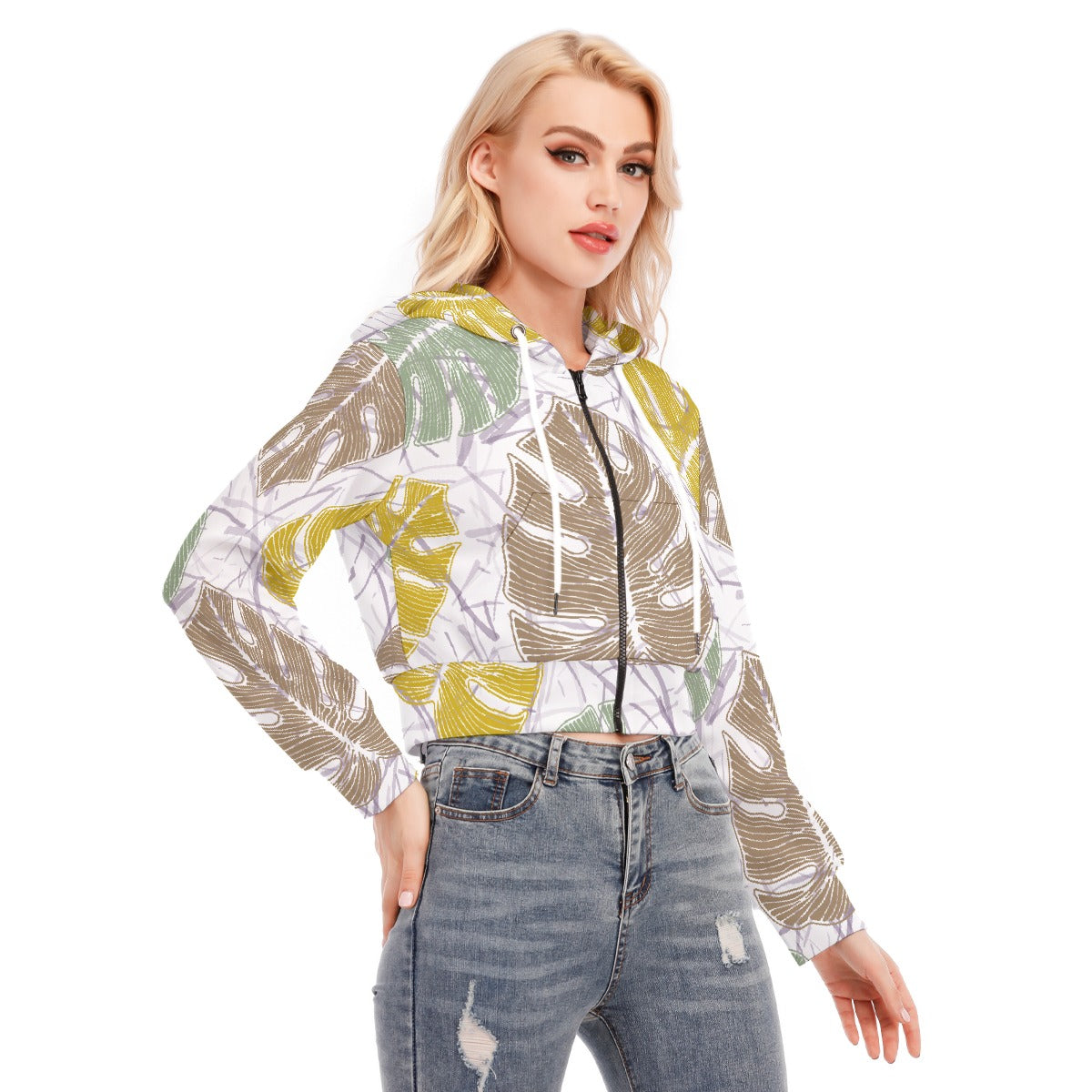 All-Over Print Women's Crop Top Hoodie With Zipper Closure