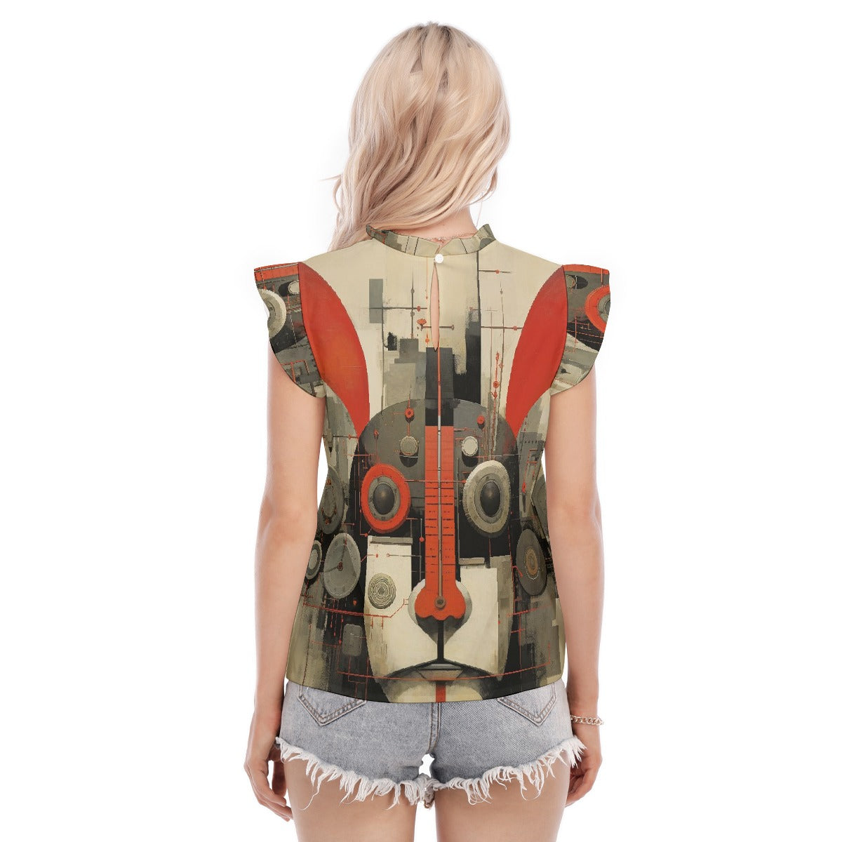 All-Over Print Women's Blouse With Ruffle Collar And Sleeve