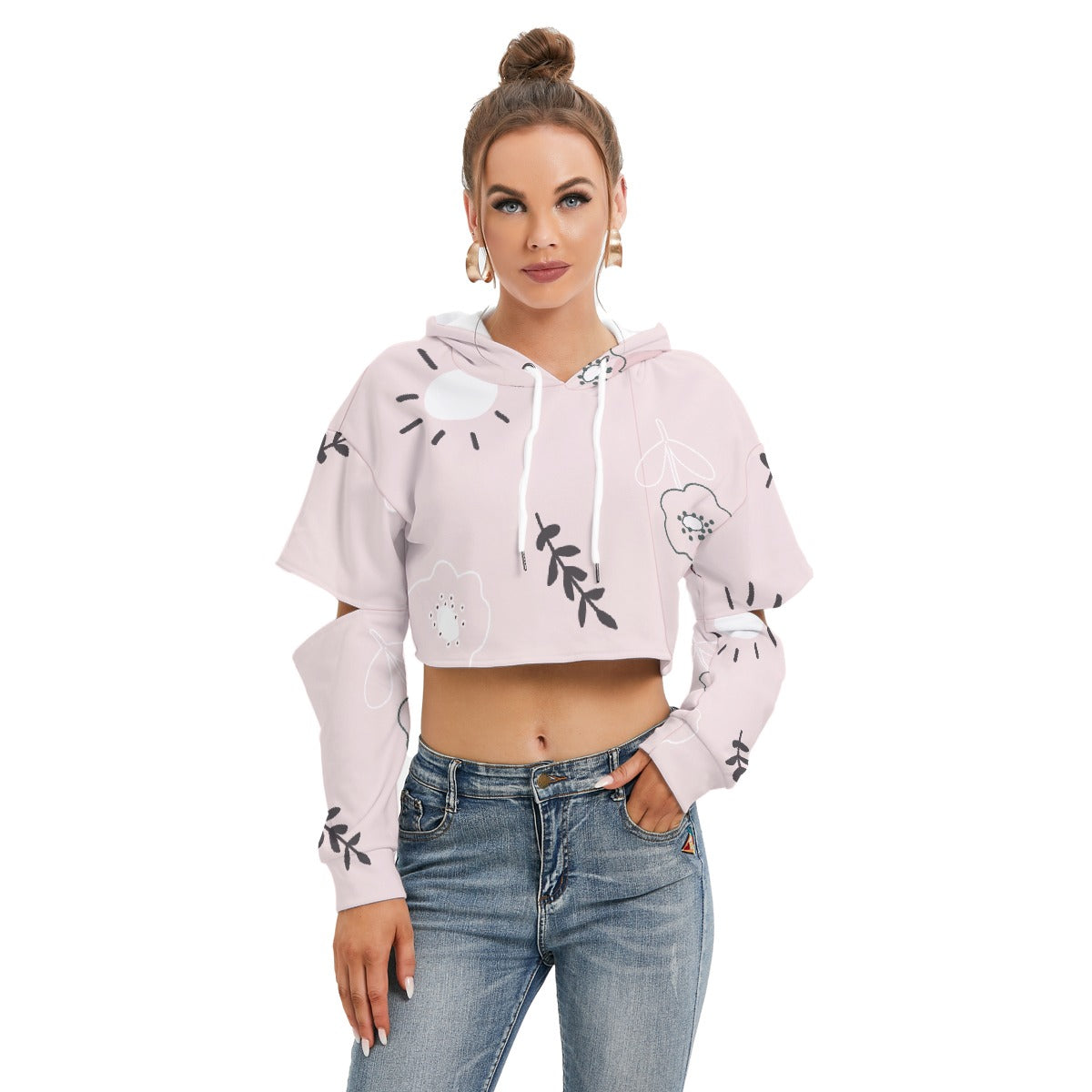 All-Over Print Women's Heavy Fleece Hoodie With Hollow Out Sleeve
