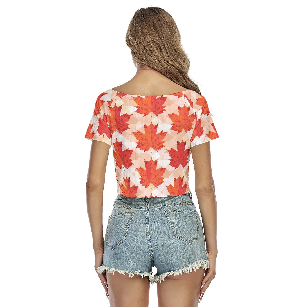 All-Over Print Women's Raglan Drawstring Front  Crop Tee