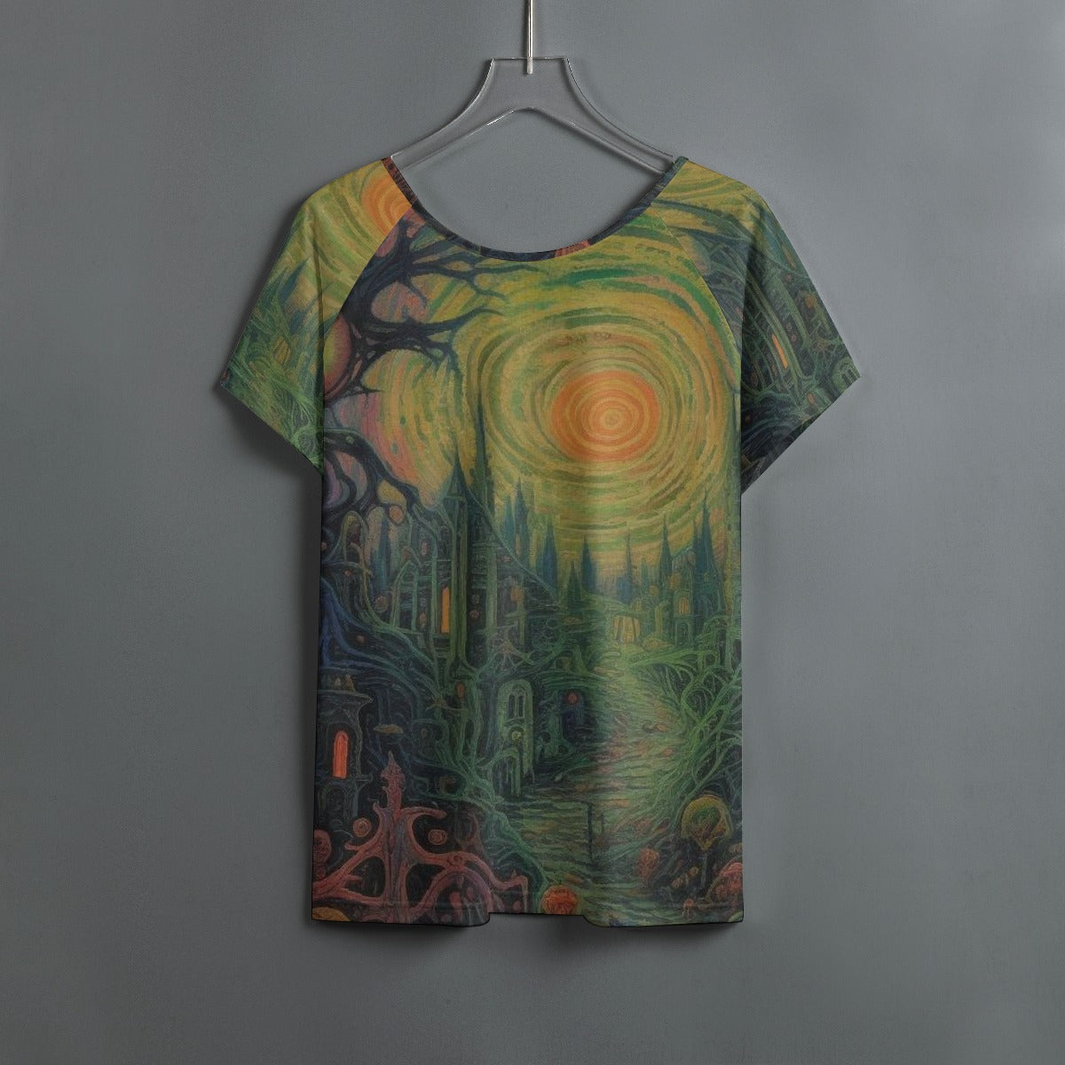 All-Over Print Women's Round Neck T-shirt With Raglan Sleeve