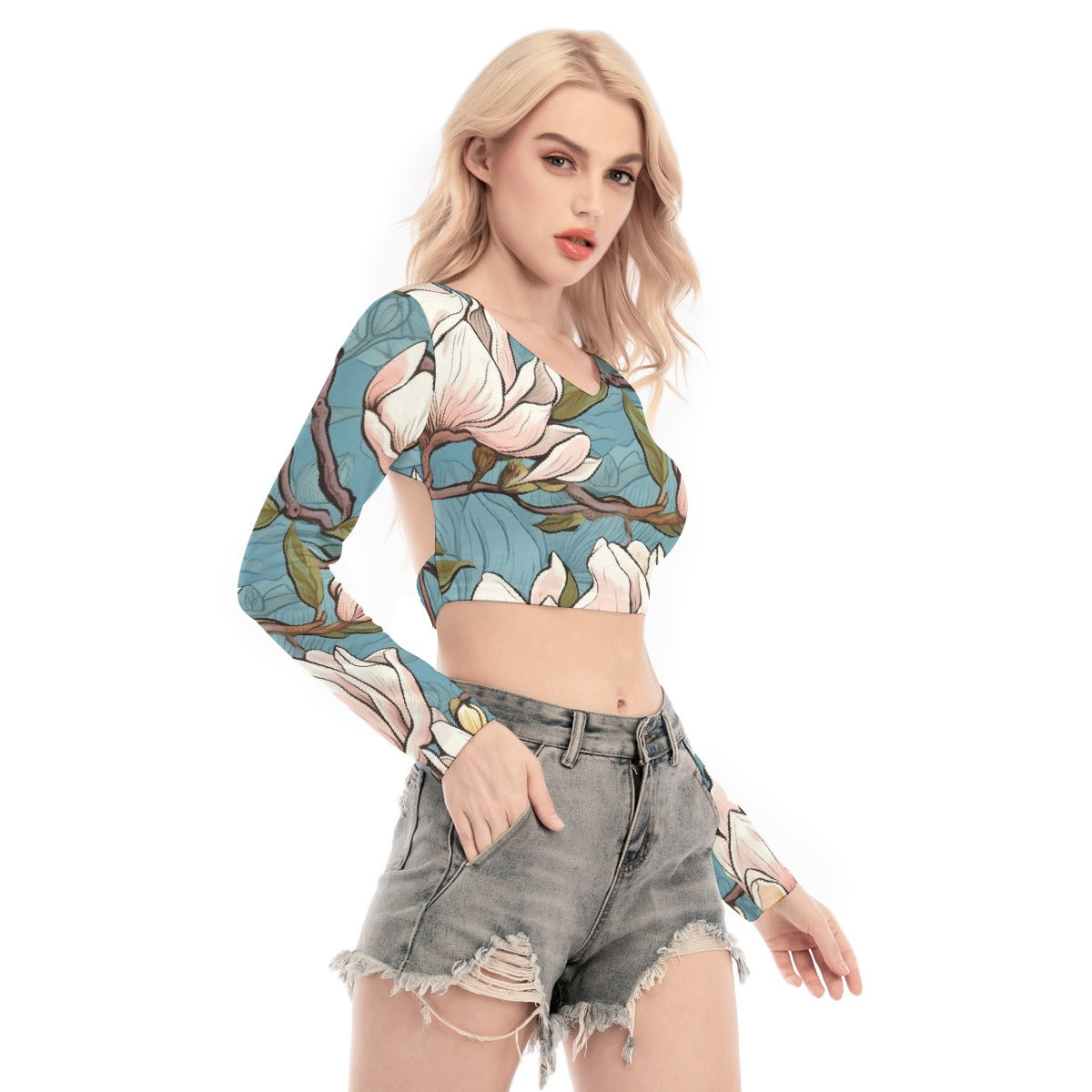 All-Over Print Women's Back Hollow T-shirt With Strap