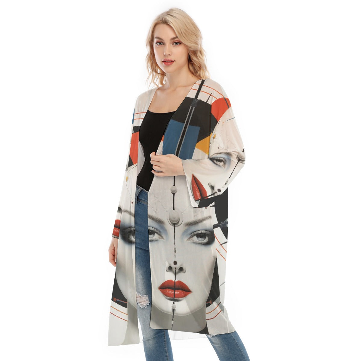 All- Over Print Women's Long Sleeve Mesh Cardigan