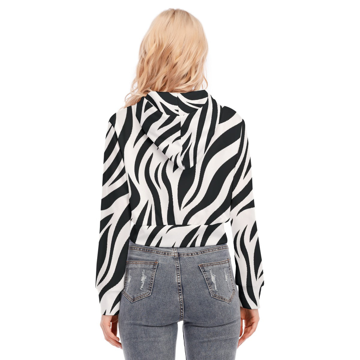 All-Over Print Women's Crop Top Hoodie With Zipper Closure