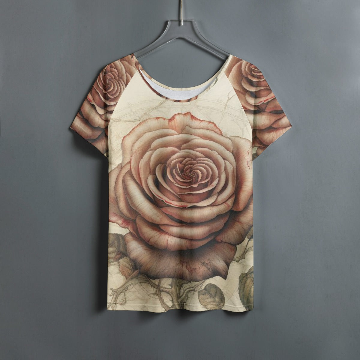 All-Over Print Women's Round Neck T-shirt With Raglan Sleeve