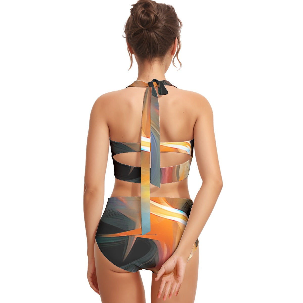 All-Over Print Women's Swimsuit Set With Halter