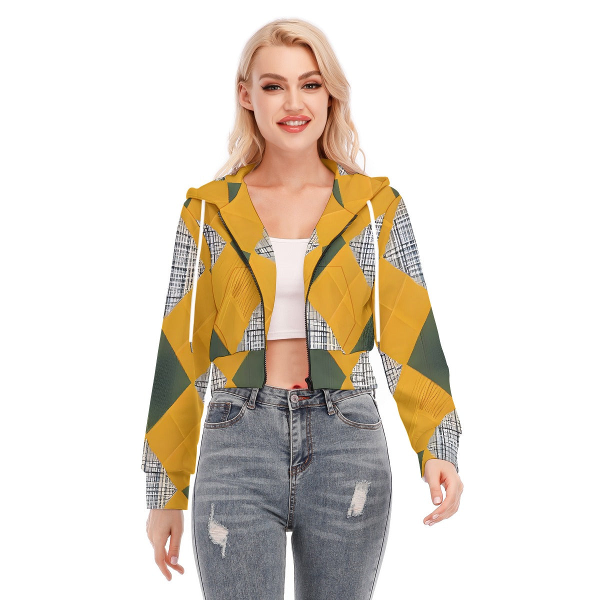 All-Over Print Women's Crop Top Hoodie With Zipper Closure