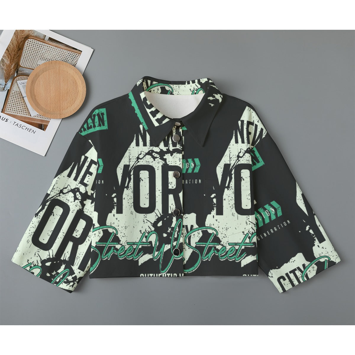 All-Over Print Women's Cropped Jacket | 245GSM Cotton