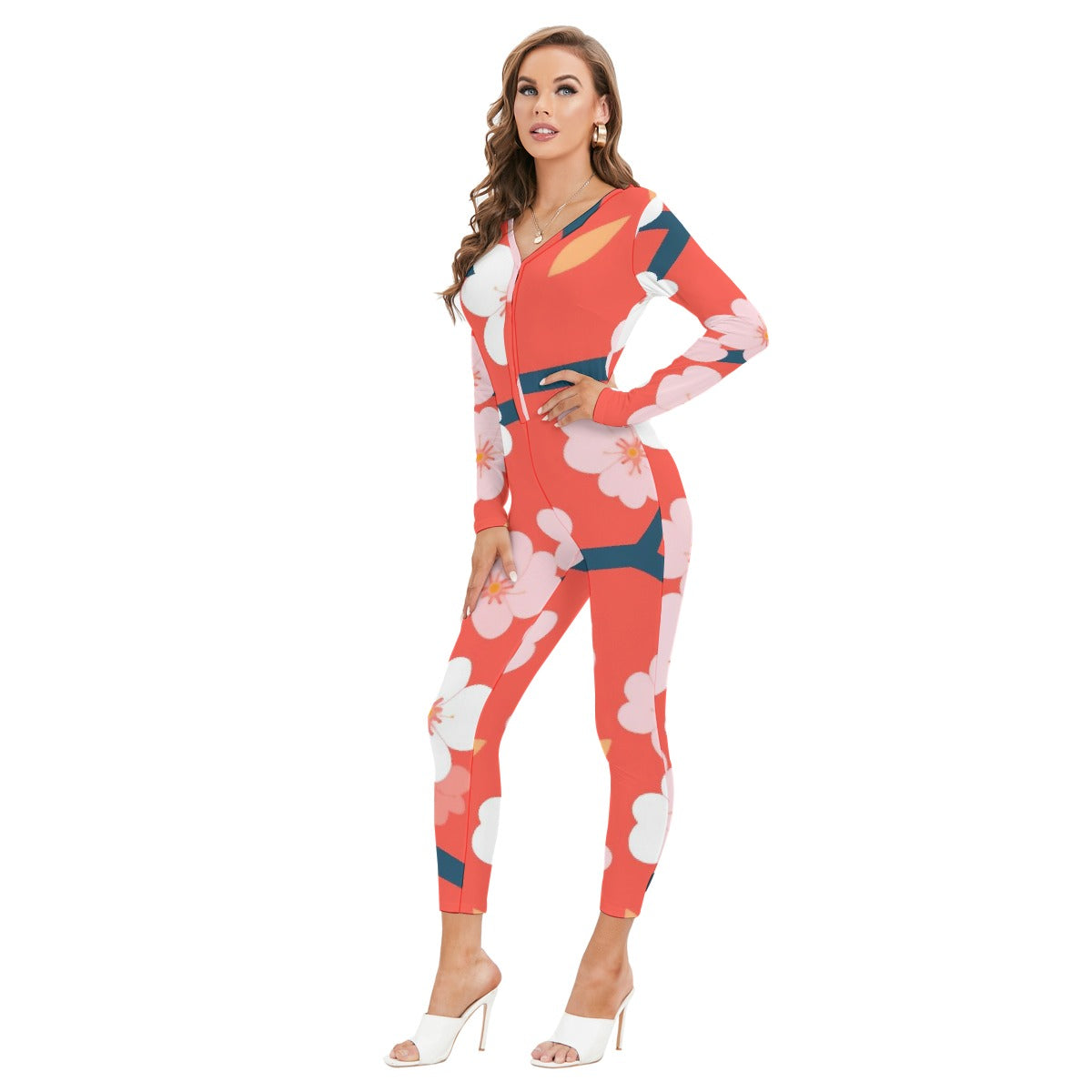 All-Over Print Women's Plunging Neck Jumpsuit