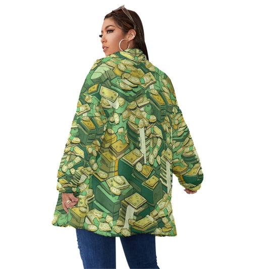 All-Over Print Unisex Borg Fleece Stand-up Collar Coat With Zipper Closure(Plus Size)