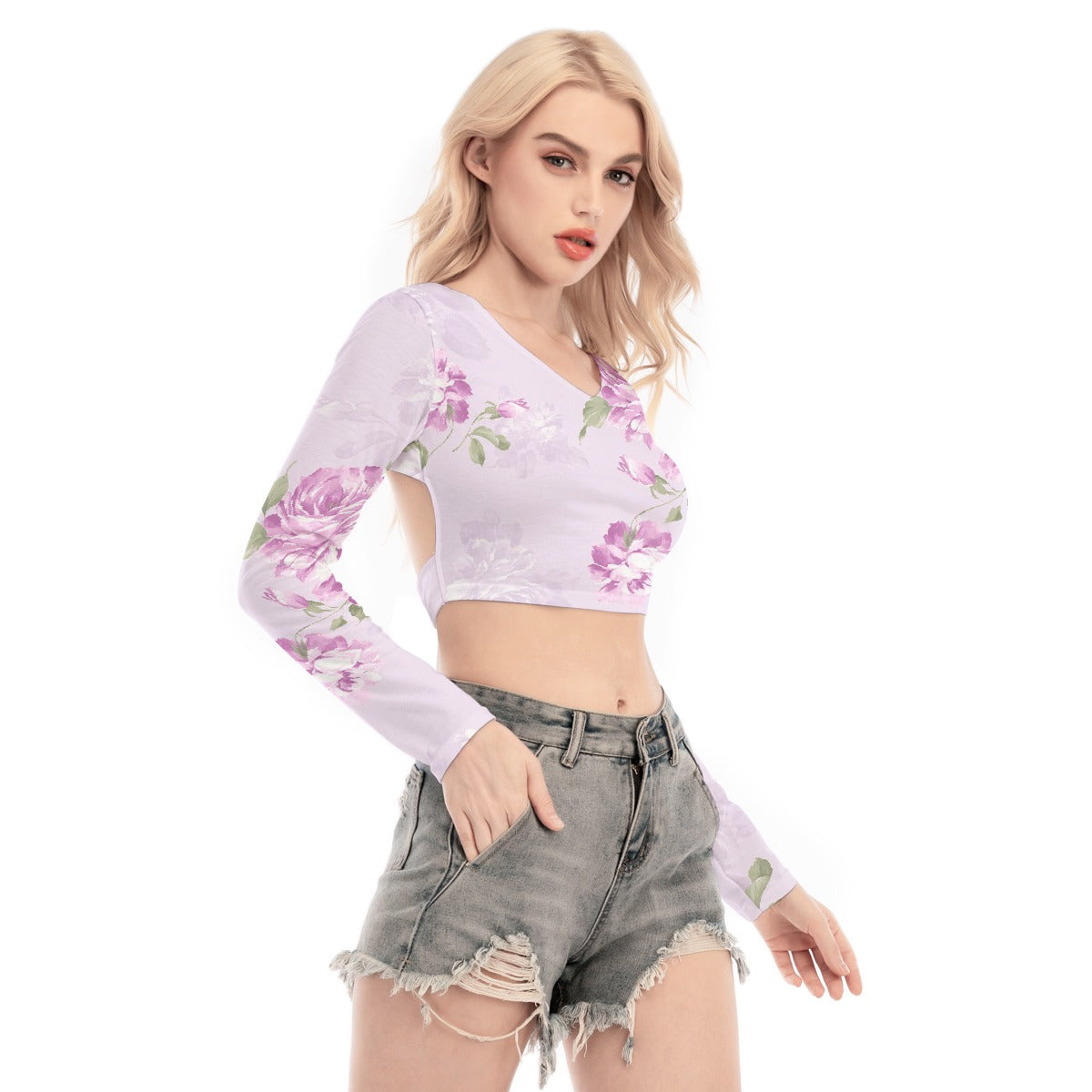 All-Over Print Women's Back Hollow T-shirt With Strap