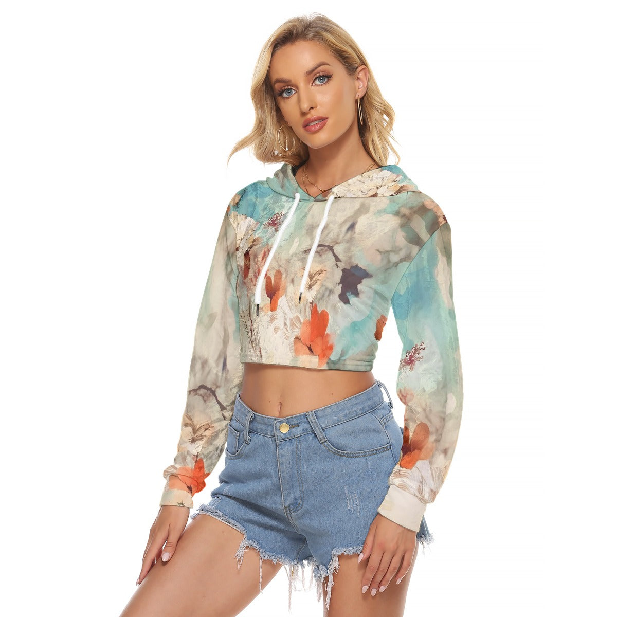 All-Over Print Women's Crop Top Hoodie|Velvet