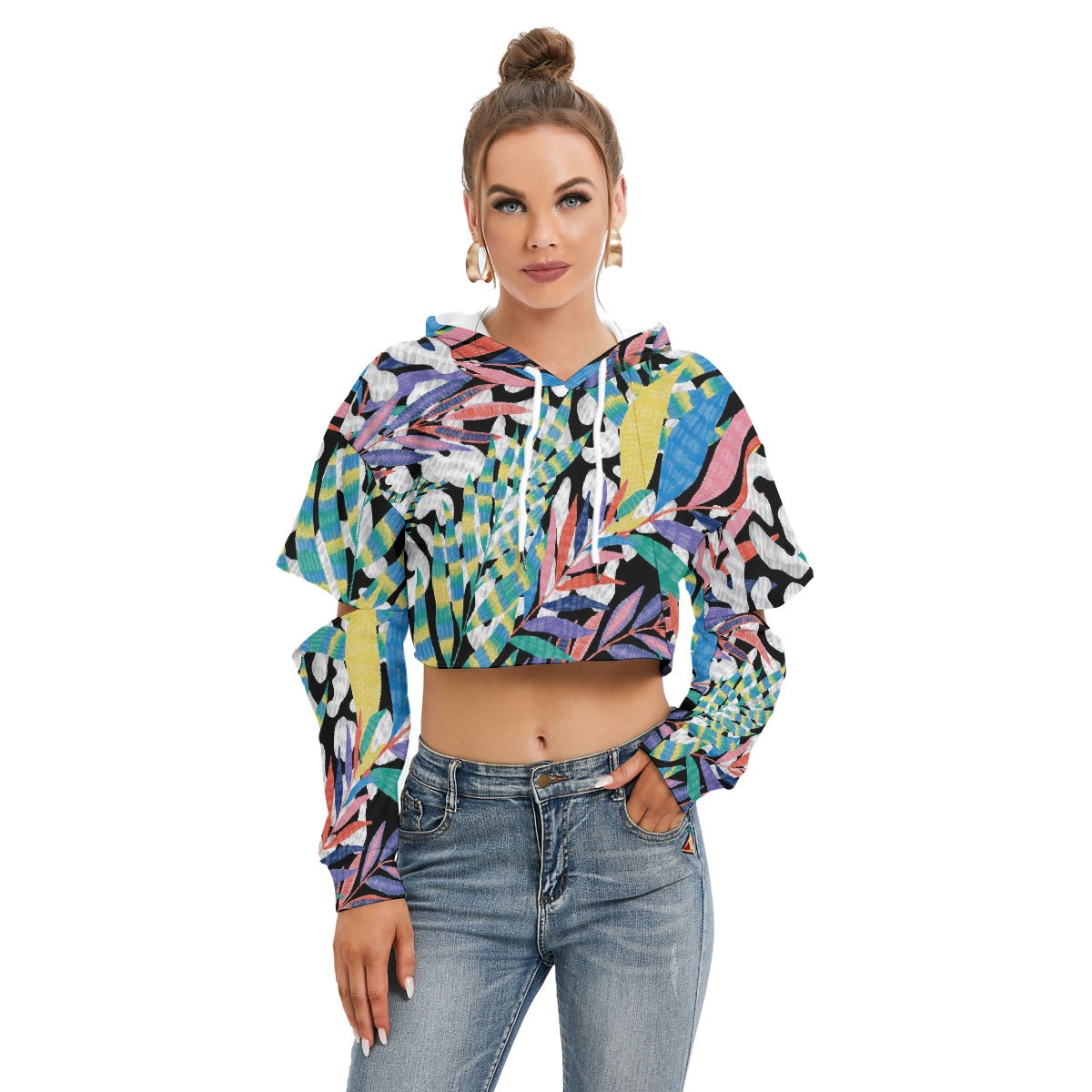All-Over Print Women's Heavy Fleece Hoodie With Hollow Out Sleeve