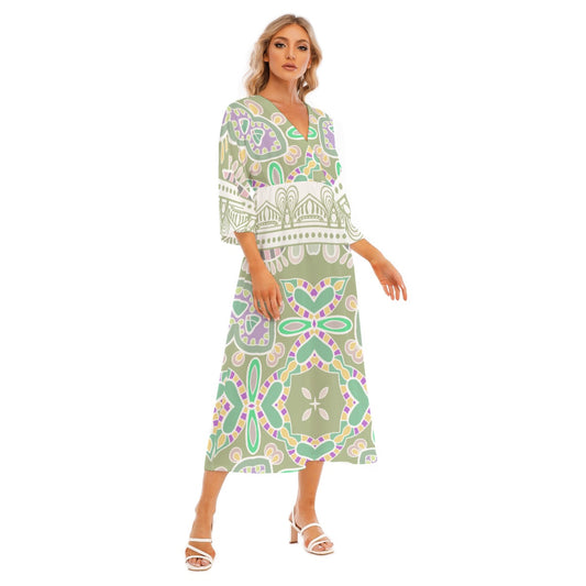 All-Over Print Women's Mid-Sleeve Long Dress