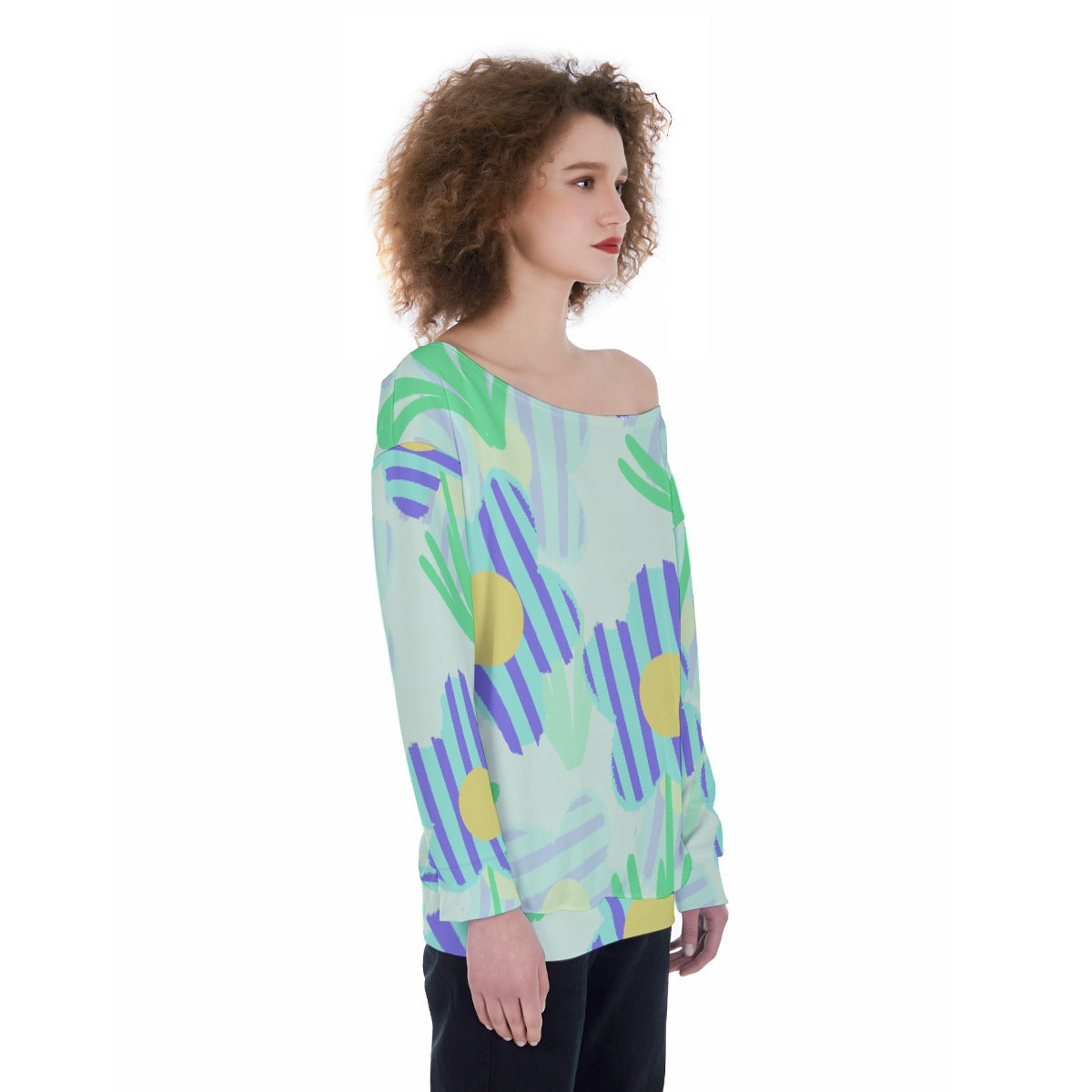 All-Over Print Oversized Women's Off-Shoulder Sweatshirt
