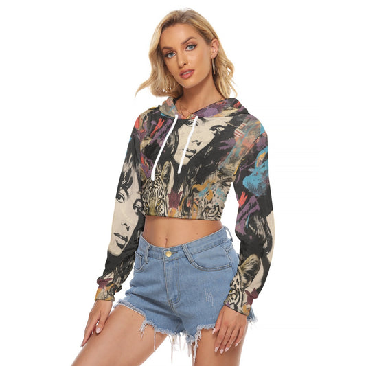 All-Over Print Women's Crop Top Hoodie|Velvet
