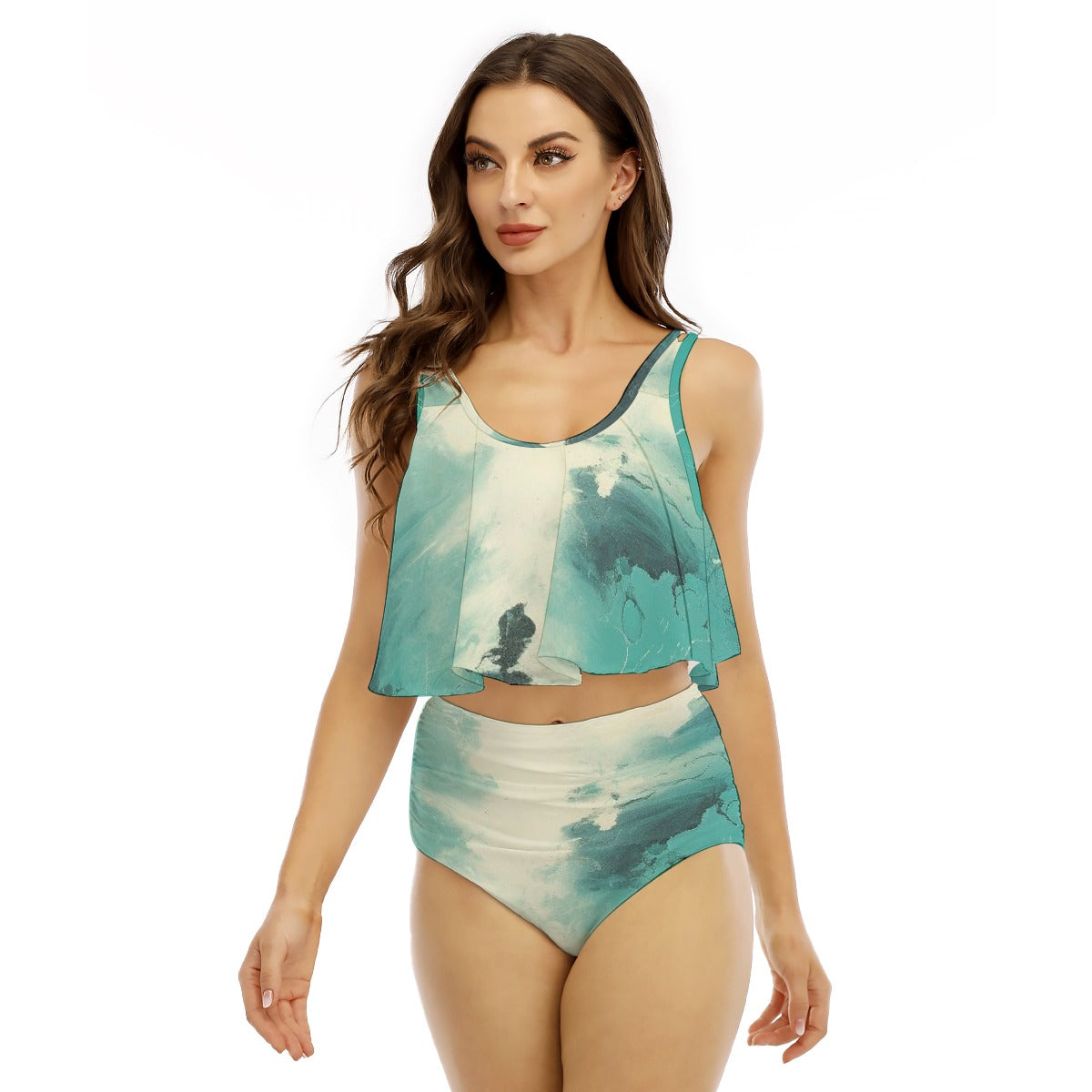 All-Over Print Women's Ruffled Vest Bikini Swimsuit