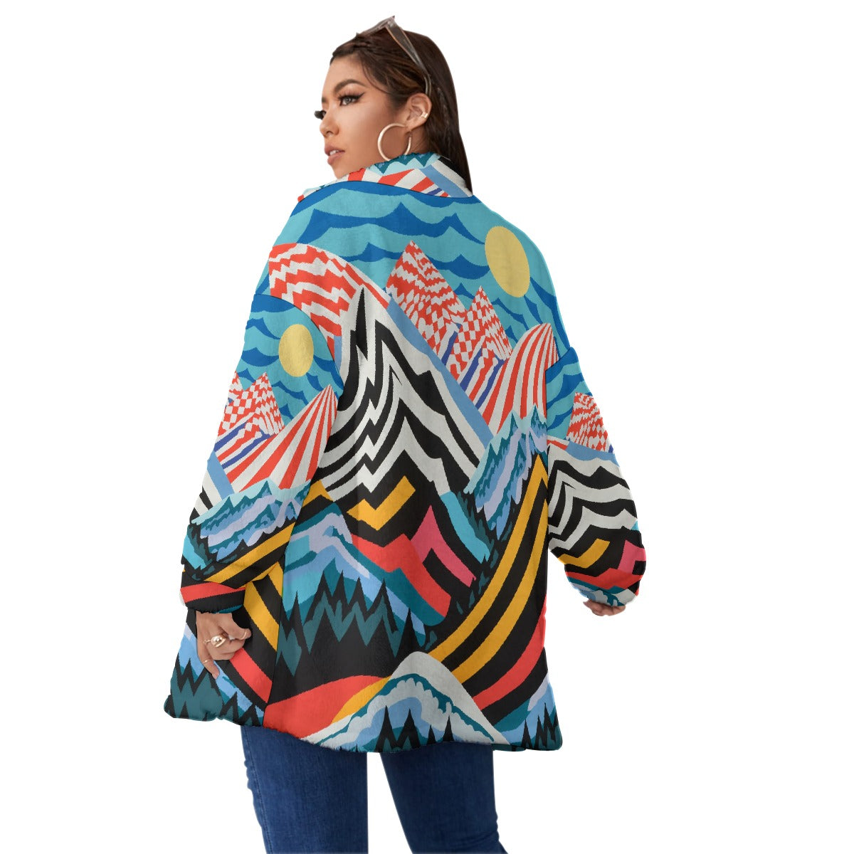 All-Over Print Unisex Borg Fleece Stand-up Collar Coat With Zipper Closure(Plus Size)