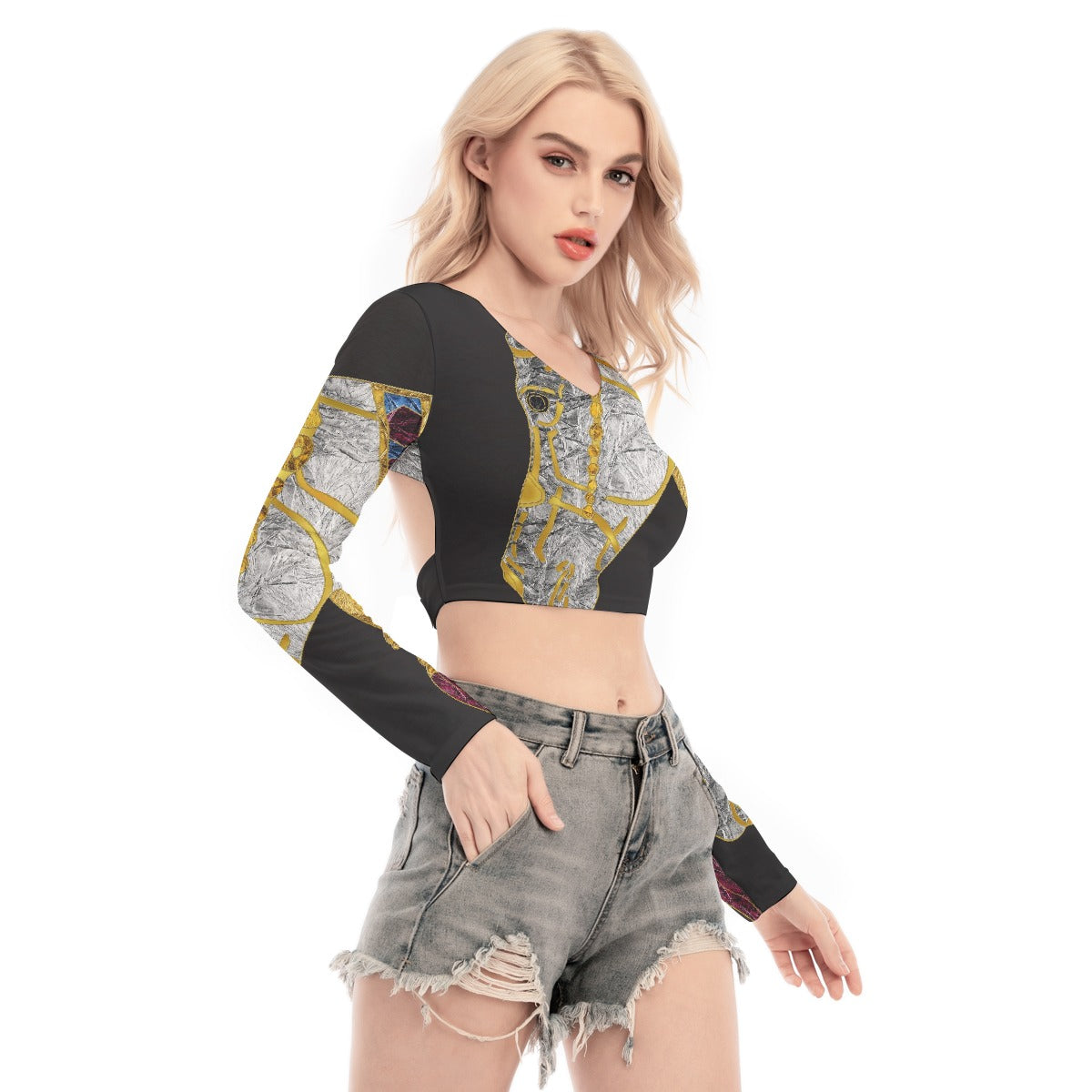 All-Over Print Women's Back Hollow T-shirt With Strap