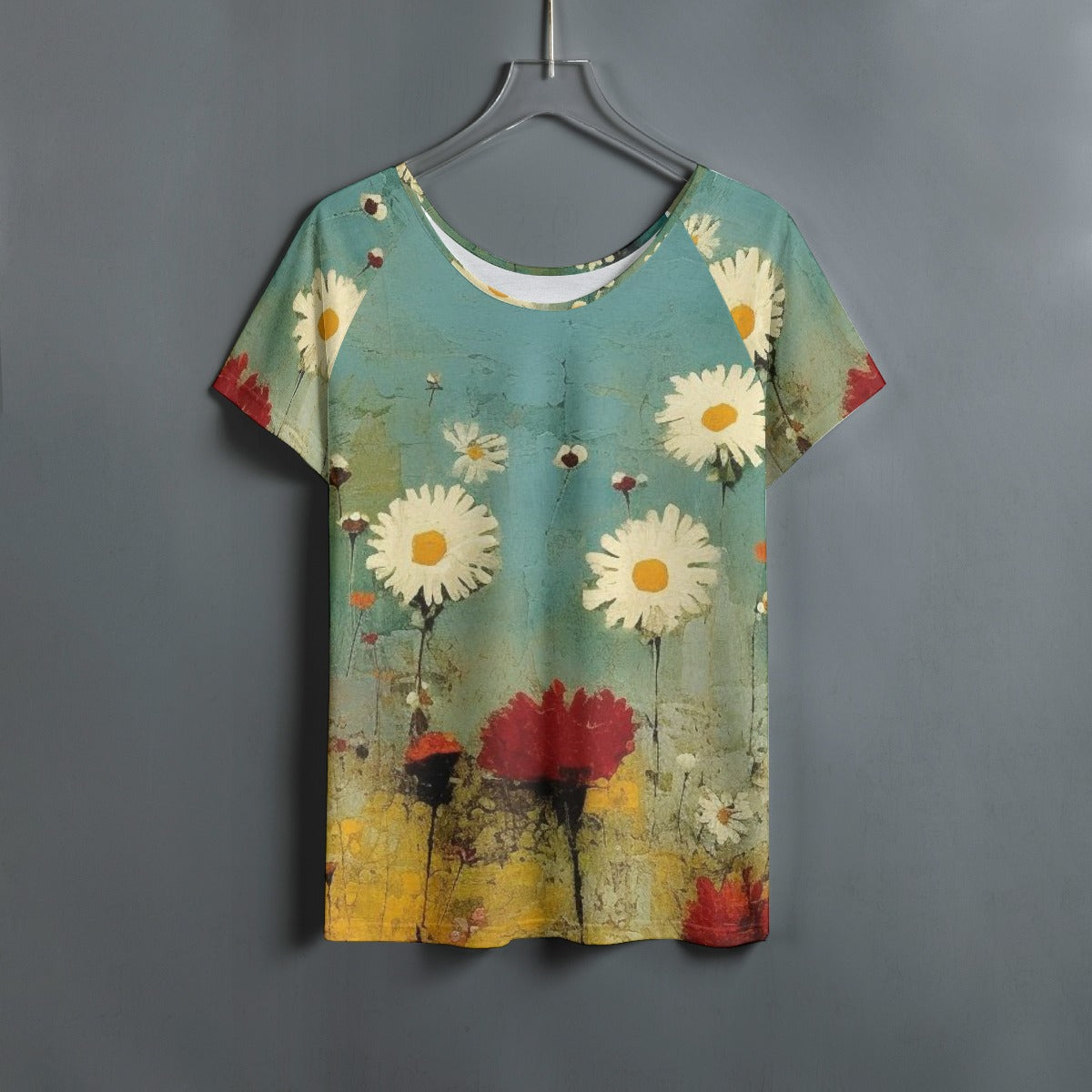All-Over Print Women's Round Neck T-shirt With Raglan Sleeve