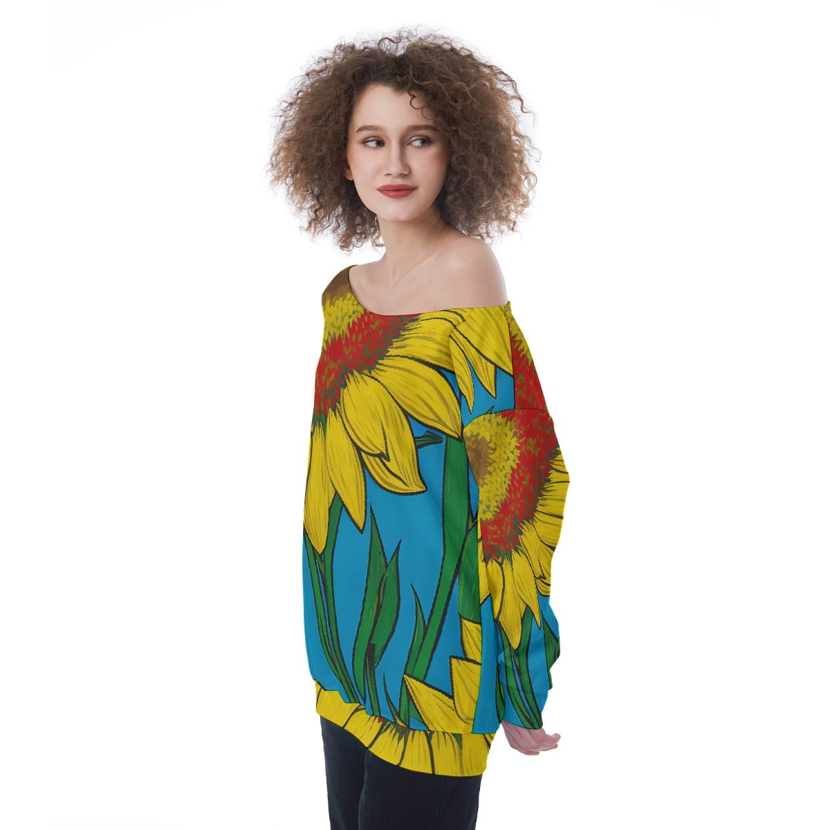 All-Over Print Oversized Women's Off-Shoulder Sweatshirt