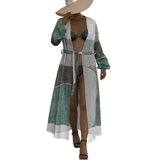 All-Over Print Women's Lace-up Chiffon Robe