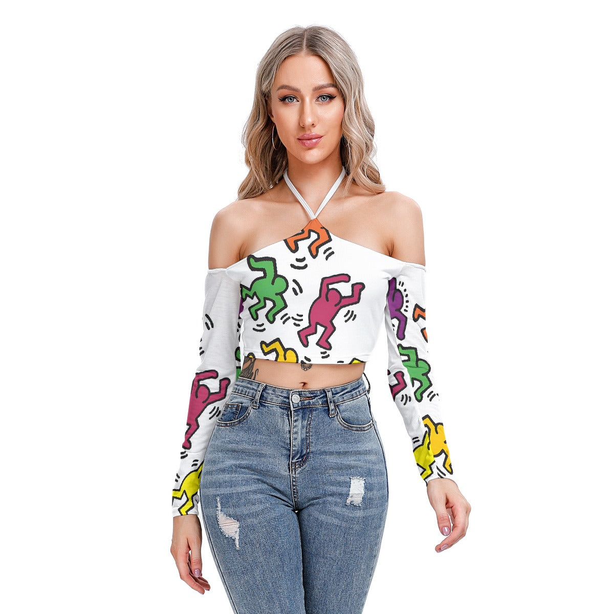 All-Over Print Women's Halter Lace-up Top
