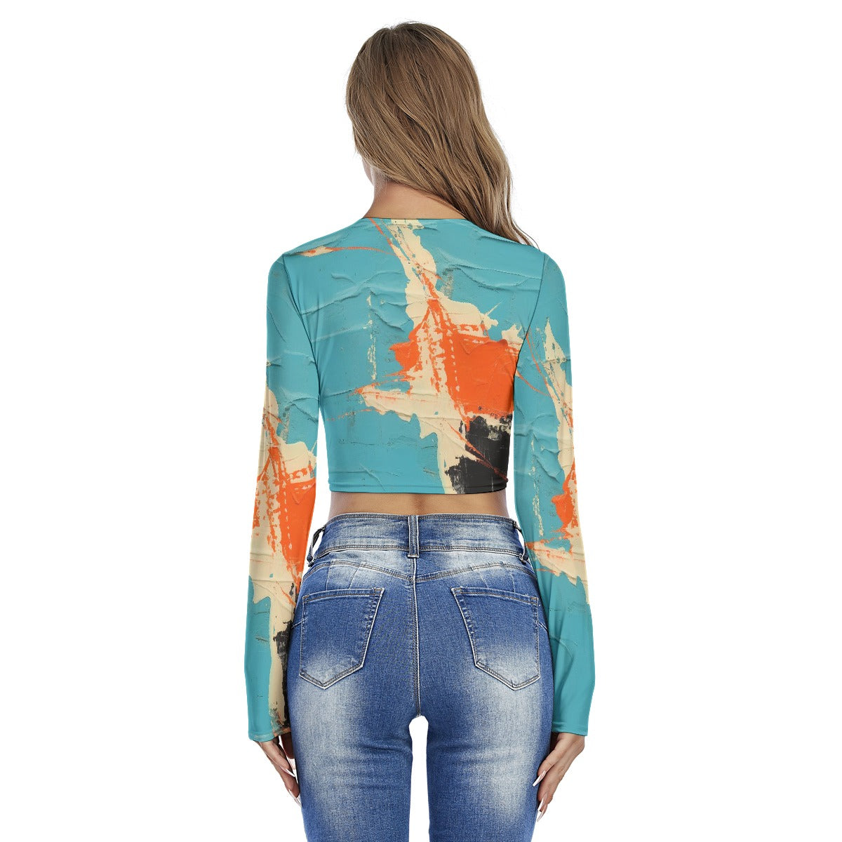 All-Over Print Women's Round Neck Crop Top T-Shirt