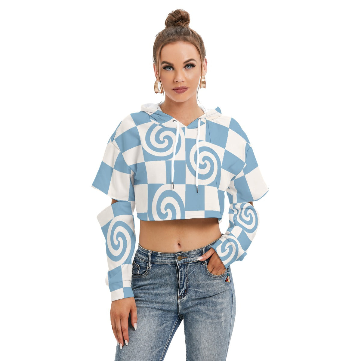 All-Over Print Women's Heavy Fleece Hoodie With Hollow Out Sleeve