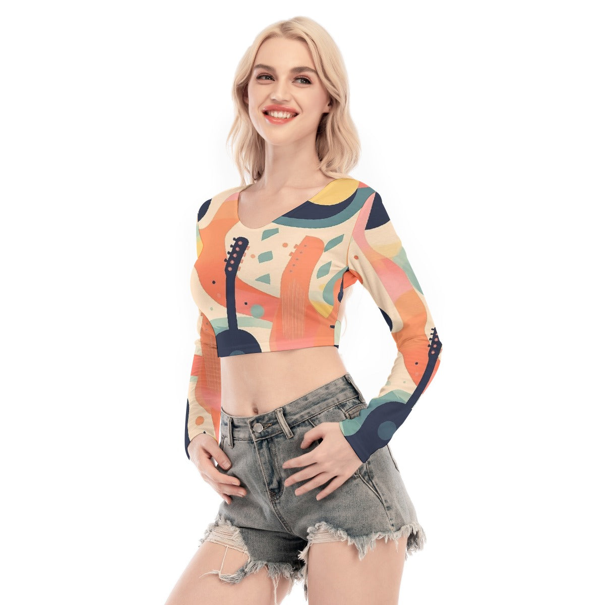 All-Over Print Women's Back Hollow T-shirt With Strap