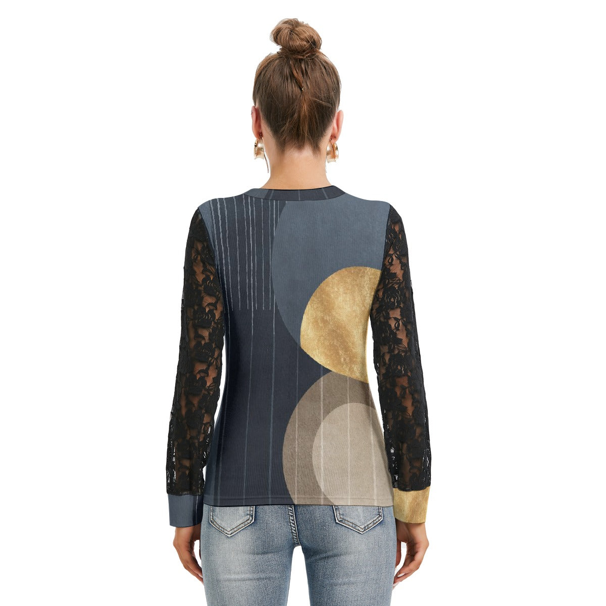 All-Over Print Women's T-shirt And Sleeve With Black Lace