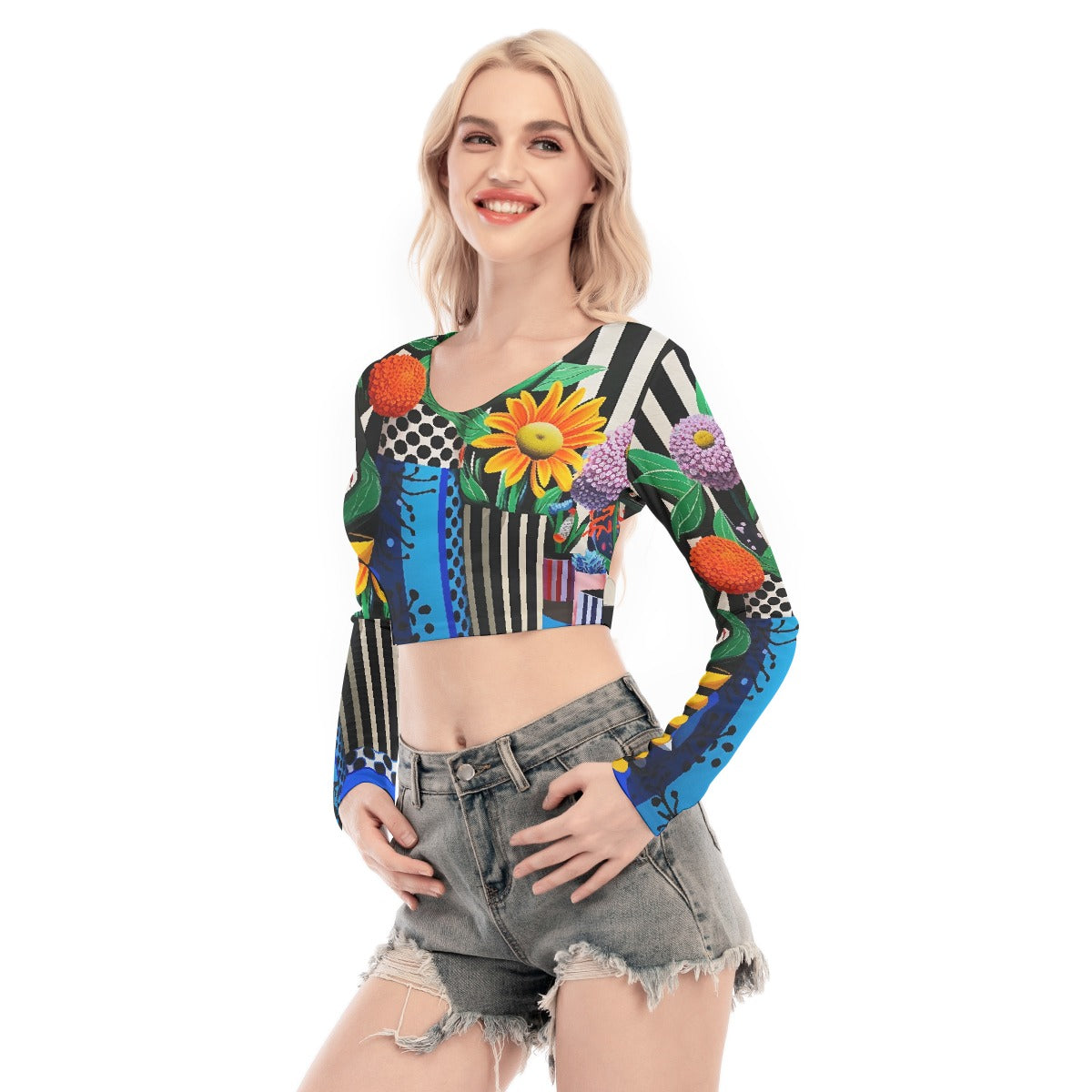 All-Over Print Women's Back Hollow T-shirt With Strap