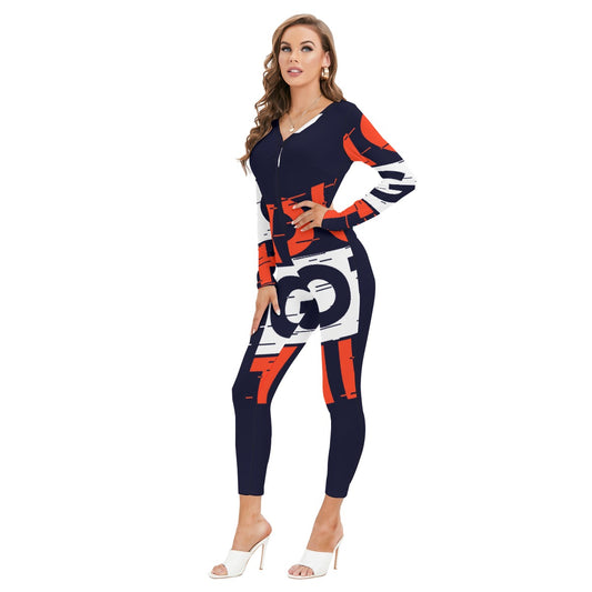 All-Over Print Women's Plunging Neck Jumpsuit