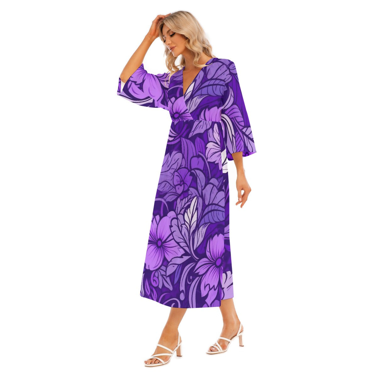 All-Over Print Women's Mid-Sleeve Long Dress