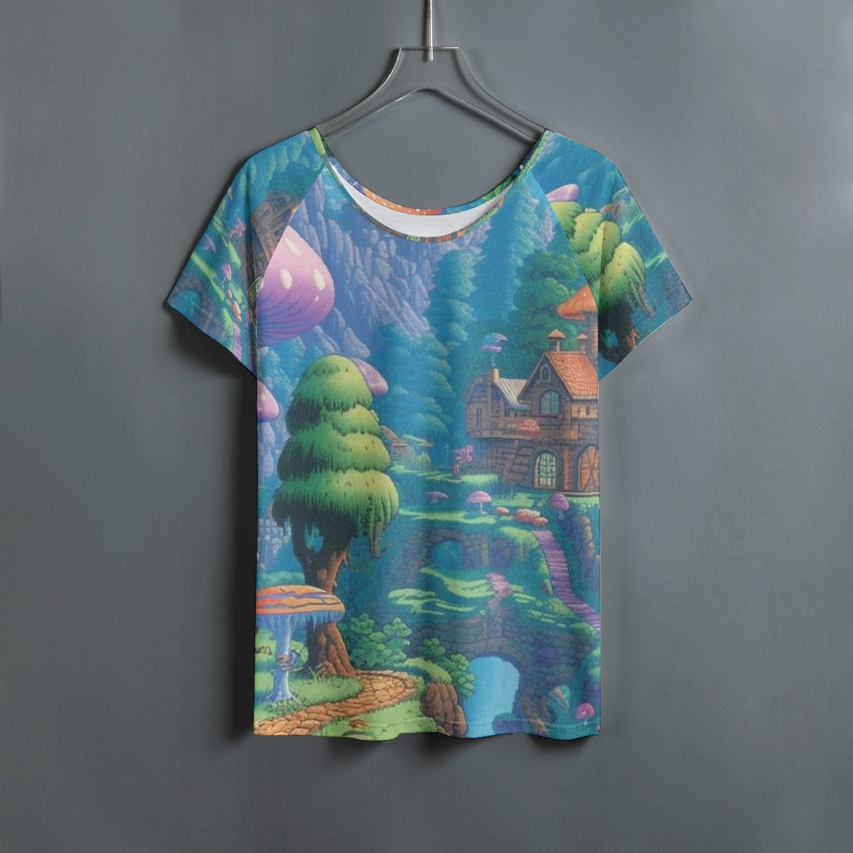 All-Over Print Women's Round Neck T-shirt With Raglan Sleeve
