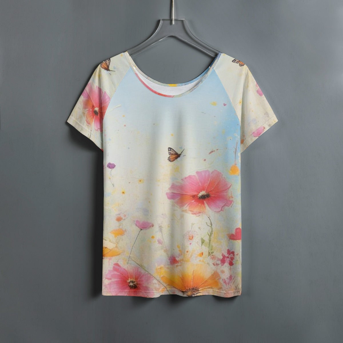 All-Over Print Women's Round Neck T-shirt With Raglan Sleeve