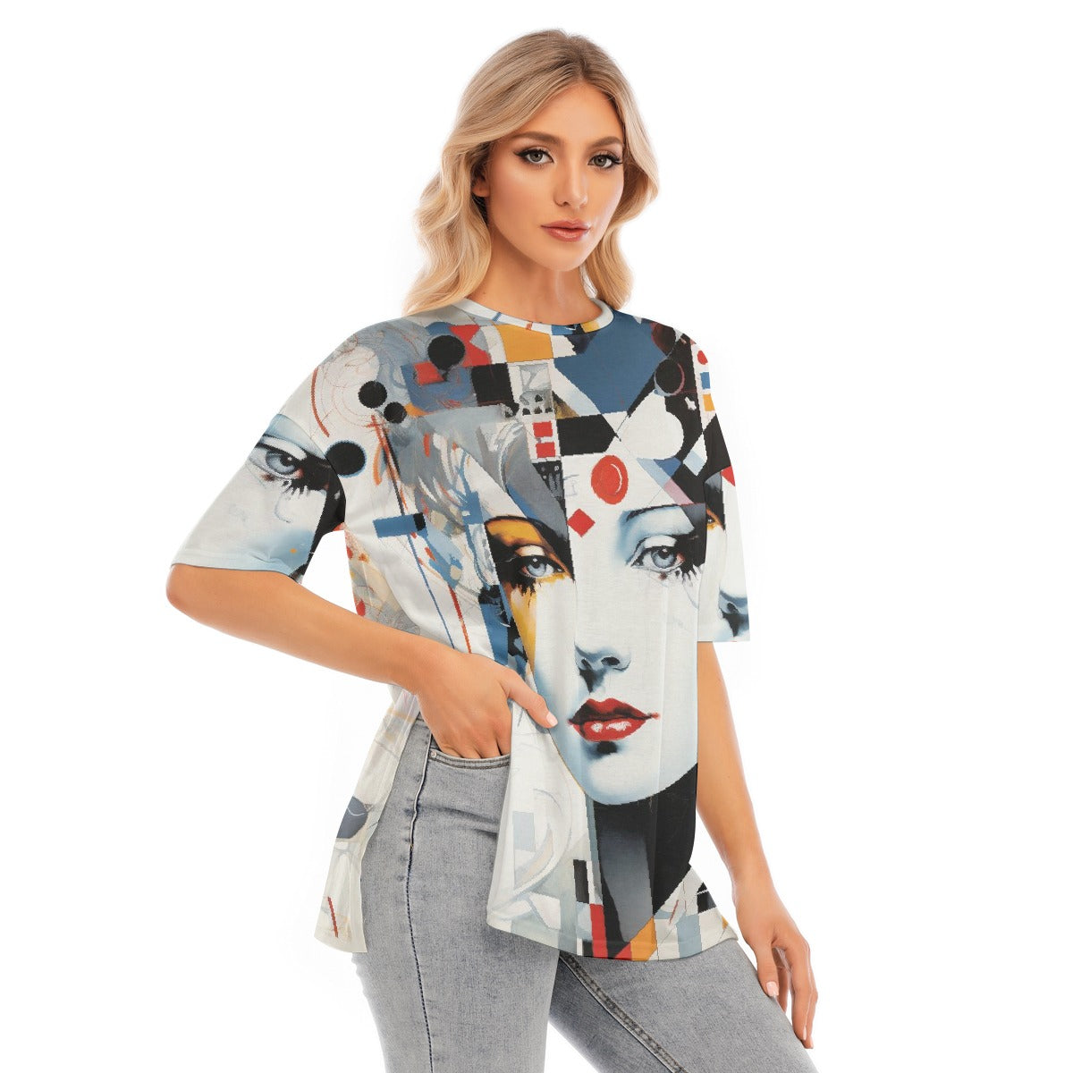 All-Over Print Women's Short Sleeves T-shirt With Hem Split