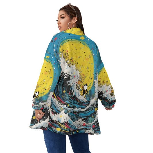 All-Over Print Unisex Borg Fleece Stand-up Collar Coat With Zipper Closure(Plus Size)