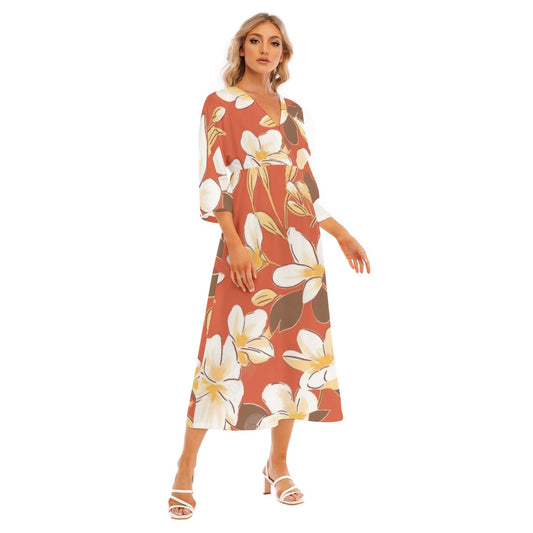 All-Over Print Women's Mid-Sleeve Long Dress